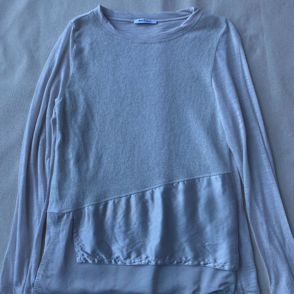 Whyci Gray Long Sleeve Sweater, Layered Silk and Felt Fabrics, Size S?